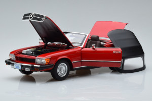 183729  Mercedes 450 SL R107 US Version Red Norev 1/18 2